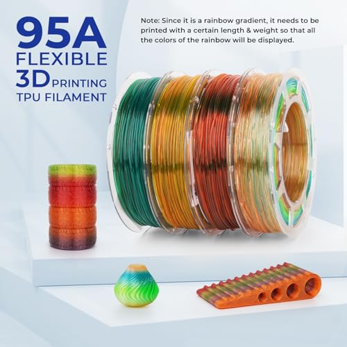 AMOLEN TPU 3D Printer Filament Bundle Transparent Multicolor Rainbow 200gX4 - color: Rainbow