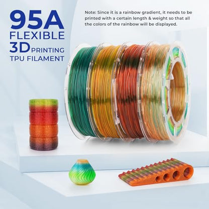 AMOLEN TPU 3D Printer Filament Bundle Transparent Multicolor Rainbow 200gX4 - color: Rainbow