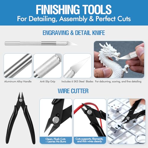 48PCS 3D Printer Tools, 3D Printer Tool Kit for 3D Printing Removing, Cleaning & Finishing, Includes Deburring Tool, Nozzle Cleaner, Scraper, Files, Wire Cutter, Craft Knife, Wrench & Tweezers - style: 48-Piece Kit