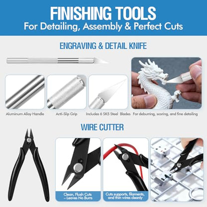 48PCS 3D Printer Tools, 3D Printer Tool Kit for 3D Printing Removing, Cleaning & Finishing, Includes Deburring Tool, Nozzle Cleaner, Scraper, Files, Wire Cutter, Craft Knife, Wrench & Tweezers - style: 48-Piece Kit