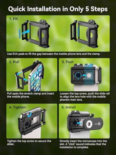 MIAO LAB 300X Phone Microscope Lens, Phone Camera Micro Lens with Universal Clip/LED Light/CPL, Mini Pocket Microscope Attachment for iPhone 17/16/15/14/13 Series and Most Smartphone MS300(300X)