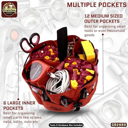 Graintex 18 Pockets Grab Bag Rip-stop Canvas Drawstring Closure, Small Part Organizer Pouch, Small Tools, Screws, Parts, Parachute Tool Bag for Efficient Storage - Rust - color: Rust