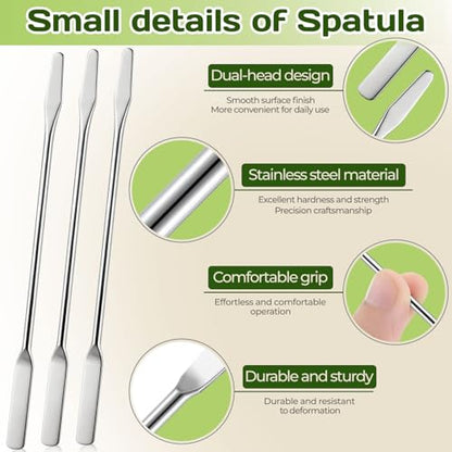 3PCS Lab Spatula,Stainless Steel,Small Metal Spatula Double Ended,Micro Spatula Square/Round End Spatula Makeup Spatula Tool for Mixing Cosmetics (3 Pcs) - color: 3 Pcs