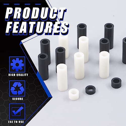 Glarks 180Pcs Nylon Round Spacer Assortment Kit for M6 Screws, Electrical Outlet Screws Spacers, Black and White ABS Round Washers Hardware Spacer Bracket for Electrical Screws Switch and Receptacle - size: M6 (Black and White)