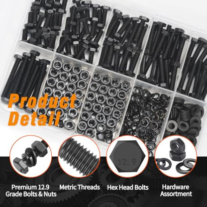 12.9 Grade Bolts and Nuts Assortment, 400pcs M4 Hex Bolt Nut Washers Kit - size: M4 Kits