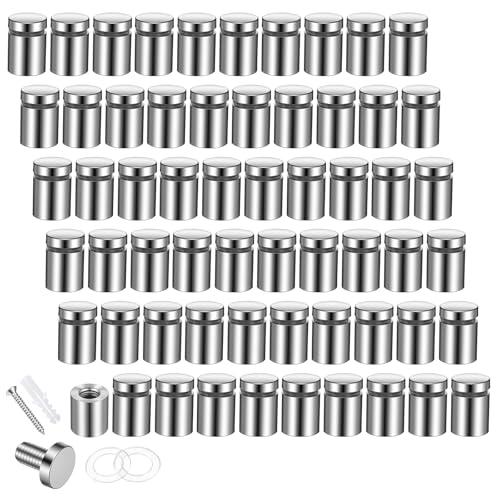 60 Packs Sign Standoff Screws Advertising Screws Stainless Steel Wall Standoff Mounts Glass Acrylic Nail for Glass Artwork and Sign Displays - color: 60pcs