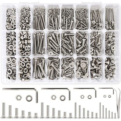 24 Sizes M2 M3 M4 M5 Hex Socket Flat Head Screw Bolts and Nuts Kit, 8MM to 25MM 304 Stainless Steel Nuts and Bolts Assortment Kit Silver Metric Machine Screws 8mm 10mm 12mm 16mm 20mm 25mm - size: D. M2 M3 M4 M5