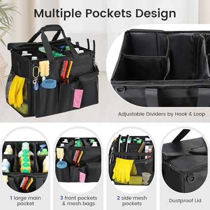 Housolution Extra Large Rolling Cleaning Caddy Bag with Wheels, Black - color: Black, size: Large