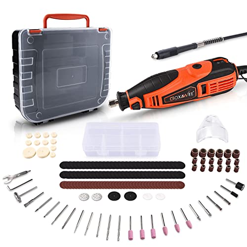 GOXAWEE Mini Power Rotary Tool Kit with Flex Shaft -180Pcs Accessories - color: Orange Rotary Tool Kit
