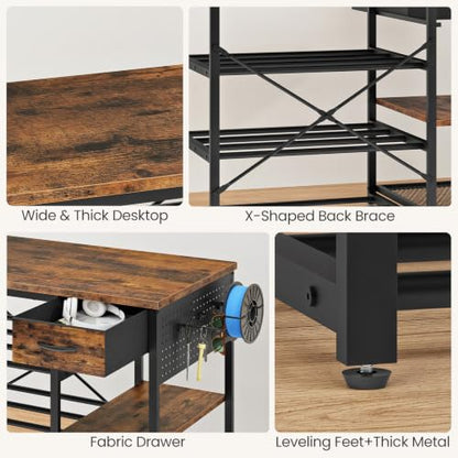 CHOEZON 3D Printer Stand with Storage, 3-Tier Heavy Duty 3D Printer Table - color: Rustic Brown