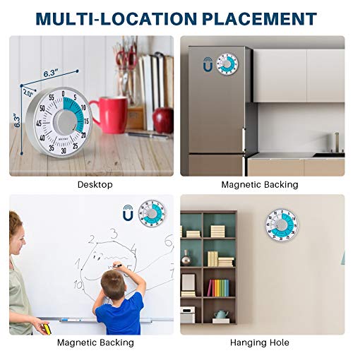 Secura 60-Minute Visual Timer 6-Inch Mechanical Countdown Timers for Teaching, Meeting, Cooking, Working - Timer for Kids with Magnetic Backing, Foldable Legs, Hanging Hole (Blue) - color: Blue