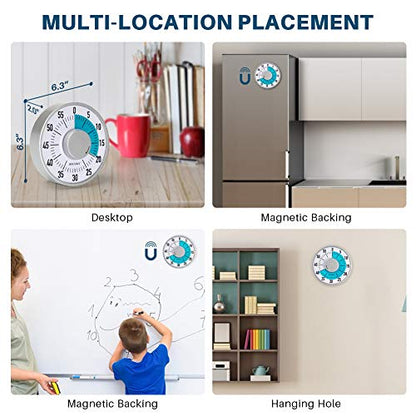Secura 60-Minute Visual Timer 6-Inch Mechanical Countdown Timers for Teaching, Meeting, Cooking, Working - Timer for Kids with Magnetic Backing, Foldable Legs, Hanging Hole (Blue) - color: Blue