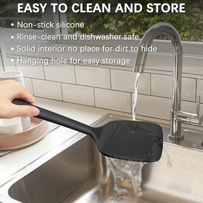 Coukre 2 Pack Silicone Spatula Set,High Heat Resistant, BPA-Free - color: PureBlack