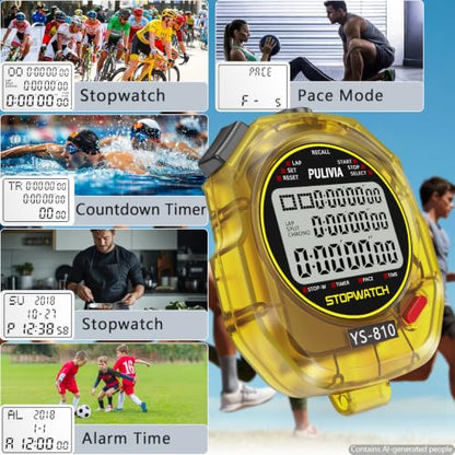 Stopwatch Timer Multi Splits/Laps Digital Stop-Watch for Sports - color: Yellow