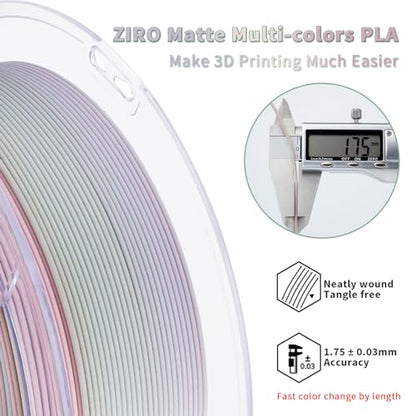 ZIRO PLA Filament 1.75mm, Matte Fast Color Change,1kg Spool, Morandi - color: Morandi(matte)