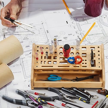 Bamboo Screwdriver Organizer Rack Desktop Hand Tool Stand and Repair Tool Storage Holder