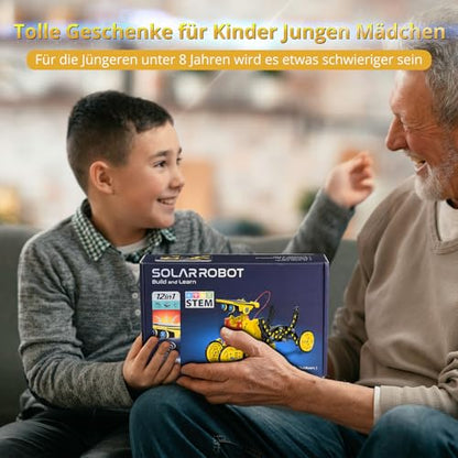 Solar Robot Kit for Kids Age 8-12, STEM Building Toys,12-in-1 Build Your Own Robot with Solar Panel & Battery Power, Science Engineering Christmas Birthday Idea Gifts for Boy Age 8 9 10 11 12 - color: Yellow