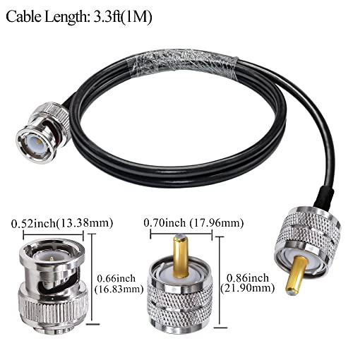 TUOLNK BNC to UHF Jumper - RG58 Coaxial Cable, 3.3ft (1M), Low Loss, PL259 & SO239 Male Connectors for CB Radio, PL259 to BNC Pigtail - size: 3.3ft