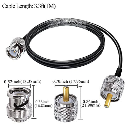 TUOLNK BNC to UHF Jumper - RG58 Coaxial Cable, 3.3ft (1M), Low Loss, PL259 & SO239 Male Connectors for CB Radio, PL259 to BNC Pigtail - size: 3.3ft