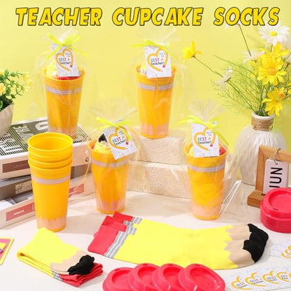 Cutecrop 52 Pcs Back to School Teachers Gifts Coffee Cup Fuzzy Socks - style: Yellow Crayon