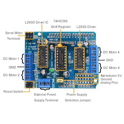 Robot Motor Kit DC Motor 3-6V Gear TT Motor with Tire Wheel + L293D Motor Drive Controller Motor Control Expansion Board for Arduino Smart Car
