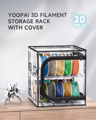 YOOPAI 3D Printer Filament Storage Box – 2 Tier Filament Storage Rack with Transparent Cover, Holds Up to 24 Rolls 1KG – 3D Filament Storage Organizer for Home, Workshop & Studio - size: Transparent Cover-20 Rolls
