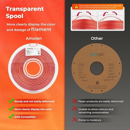 AMOLEN Silk PLA Gradient 3D Printing Filament, 1KG Spool 1.75mm Silk Shiny Red Gold Gradient Printer Filament 2.2lb Brighter New Version, Compatible with 3D Printer and 3D Pen - color: Silk Gradient Red Gold (Brighter Version)