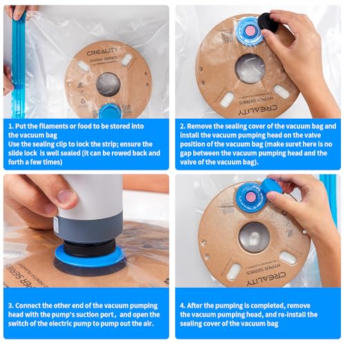 Creality 3D Printer Filament Storage, 8 Vacuum Bags with Electric Pump 40 x 40 CM Large Reusable Transparent Sealed Bags with Electric Pump, Dust Proof Humidity Resistant Keeping Filament Dry - color: 8 Vacuum Bags With Electric Pump