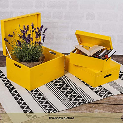 Creative Deco Large Yellow Wooden Box Storage with Hinged Lid - color: Yellow, size: XXL | Handles