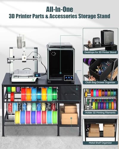 AHOWPD 3D Printer Table with Filament Storage Rack & Drawer Organizer - color: Black