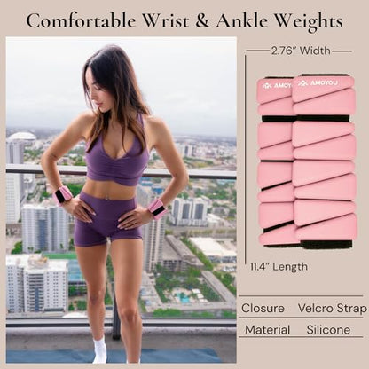 Wrist & Ankle Weights for Women – 2 lb Total, 1 lb Each | Weighted Bangles - color: Pink