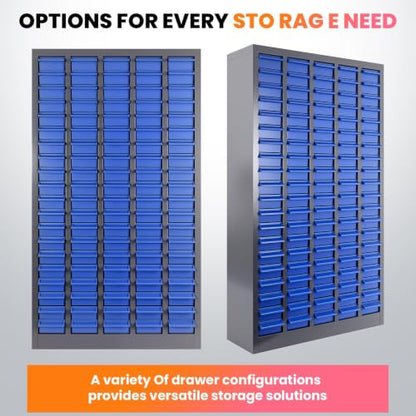 100 Drawer Alloy Steel Nut and Bolt Organizer, ABS Material Bolts Organizer, 26" L×9" W×46" H Drawer Parts Storage Cabinet, with Dividers and Labels for Laboratory, Studio, Home Use/Blue - size: 100 Drawer