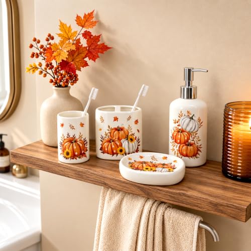 FYSUIMU 4Pcs Fall Thanksgiving Bathroom Accessories, Pumpkin Leaves