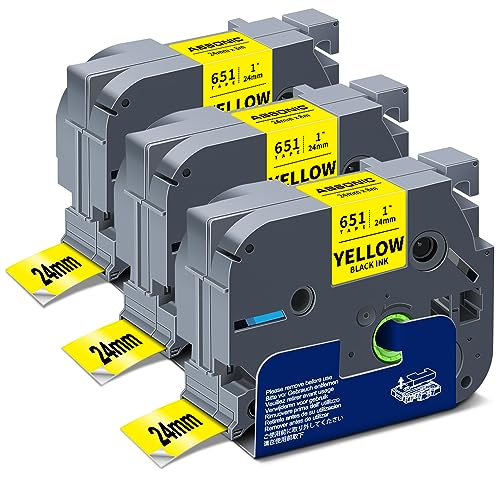 Absonic 24mm Yellow Tze Label Tape Compatible for Brother TZe-651 Tze651 0.94" Black on Yellow Tz Laminated Tape for Ptouch Label Maker PTD610BT PTD600 PTP750W PTP710BT E550WVP 2730VP 2430PC, 3 Pack - color: Black on Yellow