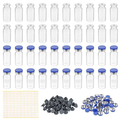 PATIKIL 10ml Sample Vials, 100 Pack Lab Empty Vials with Butyl Rubber Stopper Crimp Top Caps and Labels Borosilicate Glass Vial, Clear - color: Clear, size: 10ml