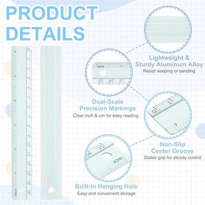 PATIKIL Metal Ruler 6"/15cm, 4Pcs Aluminum Straight Edge Ruler, Dual Scale - color: Green/Blue