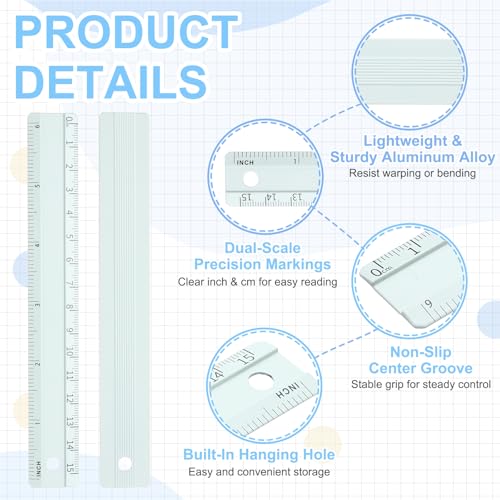 PATIKIL Metal Ruler 6"/15cm, 4Pcs Aluminum Straight Edge Ruler, Dual Scale - color: Green/Yellow