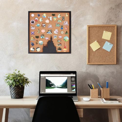 BENECREAT Square Pin Board Cork Board Wall Mounted Cork Board, Bulletin Display Board for Brooch Pin Storage, Office Home and School Decor, 11.8x11.8 inch