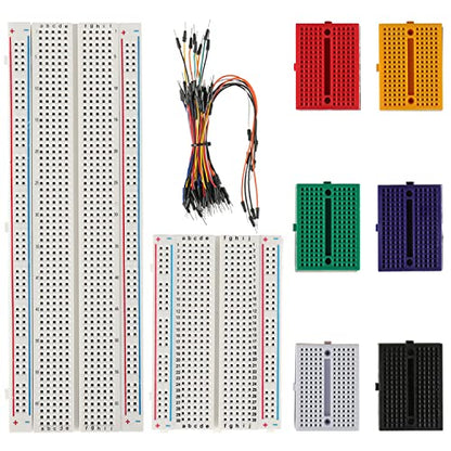BOJACK 1Pcs 803 & 1 Pcs 400 Tie Points Solderless Breadboard, 65 Pcs Jumper Wires, 6PCS 170 Points Mini Breadboard