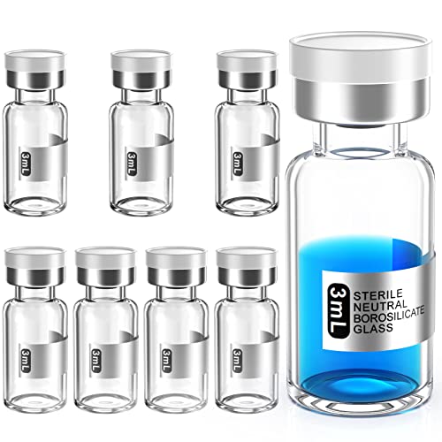 Biomed Solutions Empty Sterile Vial Sealed with Butyl Rubber Stopper and Flip Top Closure,Type 1 Borosilicate Glass Tubing,Individually Packed (3mL 8Pcs) - size: 3mL 8Pcs