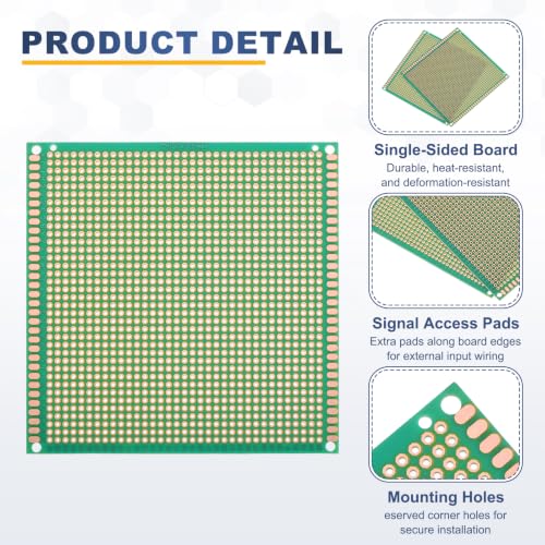 5Pcs 10x10cm PCB Prototype Board w 40-Pin Headers, Green - size: 10x10cm(2.54mm Pitch/1.5mm T)