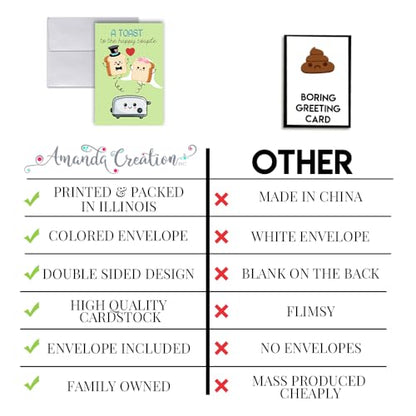 Amanda Creation Funny Wedding Card, 4x6 Blank Inside with Silver Envelope, A Toast to the Newlyweds Bread & Toaster Bride and Groom Greeting - style: Toast