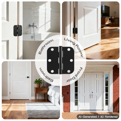 6 Pack Matte Black Door Hinges 3.5 Inch 5/8" Radius Round Ball Bearing - color: Matte Black Ball Bearing, size: 6 Pack