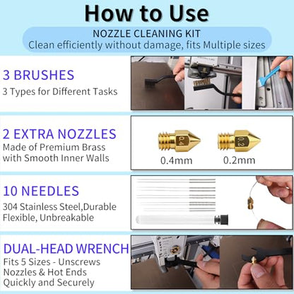 3D Printer Tools Kit, 55pcs 3D Printer Accessories for All FDM/SLA Printers Includes Nozzle Cleaning Tools, Removal Scrapers, Finishing Tools, 5 Types of Files,Brushes, Wire Cutter, Engraving Knife