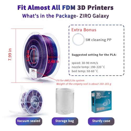 ZIRO Fast Color Change Twinkling PLA, 1.75mm 3D Printing Filament, Galaxy - color: Galaxy