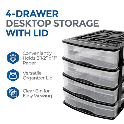 Gracious Living 4-Drawer Desktop/Countertop Storage Organizer, Black/Clear - size: 1 Pack