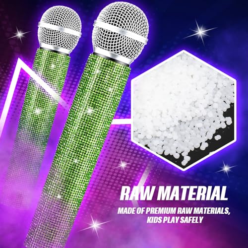 Sanwuta Fake Microphone Prop Sparkly Bling Rhinestones Plastic Play Microphone Pretend Glitter Bedazzled Mic for Cosplay Party Costume(Light Green) - color: Light Green