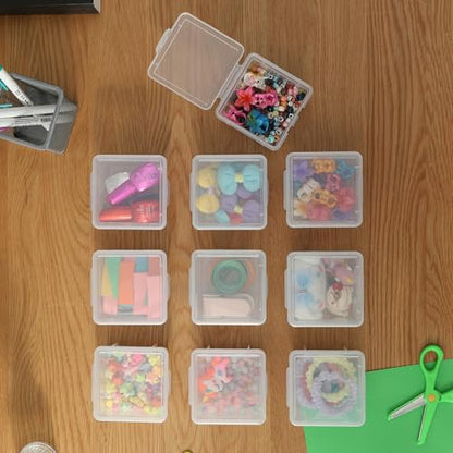 10 Pack Bead Organizer Box, Deep Small Clear Stackable Snap-Lid Case - size: Clear Square Small - 10 Pack