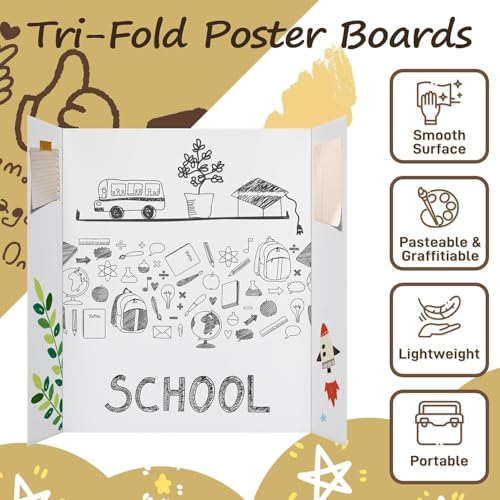 Small Trifold Poster Board 26"x17" Corrugated Project Boards for Science Fair School Projects Event Displays and Business Presentations Boards, 3Pack