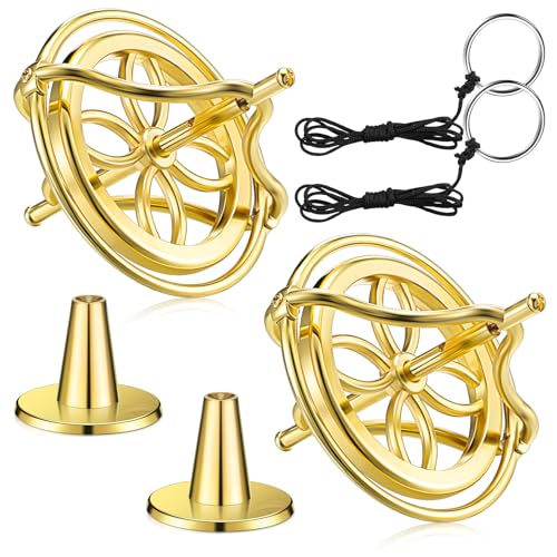 meekoo 2 Pcs Gyroscope Toys, Metal Anti Gravity Top, Gold - style: Gold
